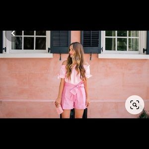 J. Crew Satin Short Sleeve Pink Off-Shoulder Top